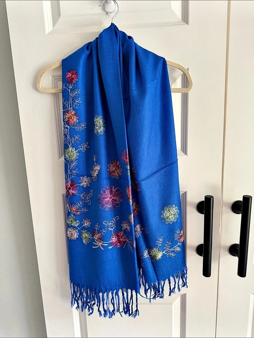 Floral Embroidered Scarf in Blue NWT